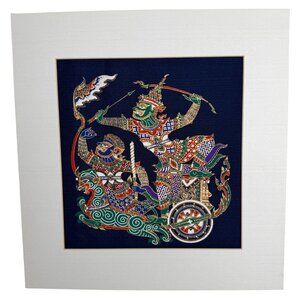 Vintage / Retro Matted Thai Silk Art Fabric Embroidery Warriors Chariot No Frame